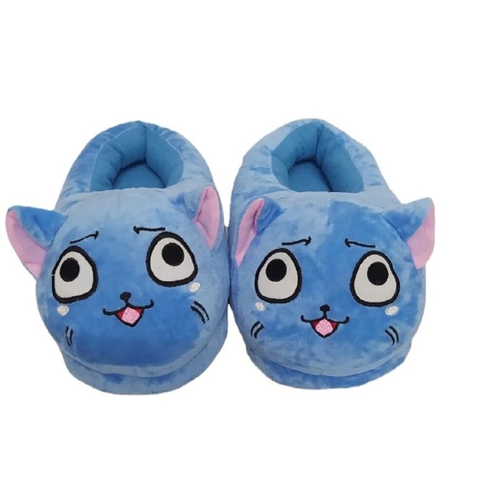 Blue Cat Plush Slippers Closed Toe Cozy Indoor Universal Fit Teen Adult